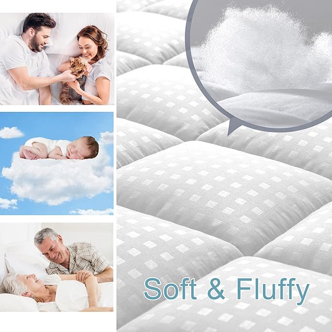 HYLEORY Twin XL Mattress Pad Quilted Fitted Mattress Protector Cooling Pillow Top Mattress Cover Breathable Fluffy Soft Mattress Topper with 8-21" Deep Pocket