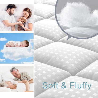 HYLEORY California King Mattress Pad Quilted Fitted Mattress Protector Cooling Pillow Top Mattress Cover Breathable Fluffy Soft Mattress Topper with 8-21" Deep Pocket