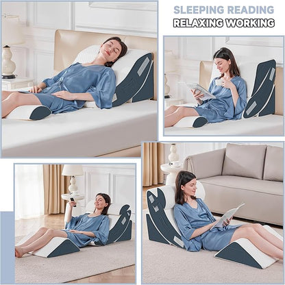Yojoker 4PCS Orthopedic Bed Wedge Pillow Set for Sleeping, Post Surgery Foam Pillow for Body, Back and Leg Pain Relief, Triangle Adjustable Support Pillow - Acid Reflux Sleeping Pillows Navy