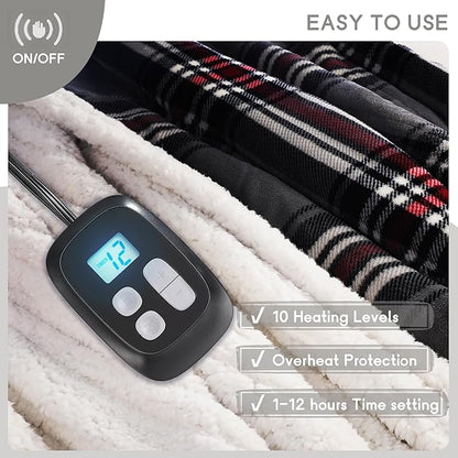 Heated Blanket Electric Blanket Full Size 72''x84'', Soft Flannel Heating Blanket with 12 Hour Auto Off - 10 Heat Settings - Machine Washable - Gray & Red