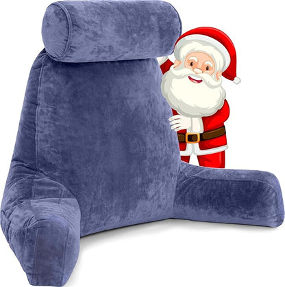 Husband Pillow XXL - Reading Pillow Bed Chair with Arms & Back Support - Dark Blue - Back Pillow for Beds Sitting Up - Bed Rest Arm Pillow - Comfy Reading Pillow for Adults