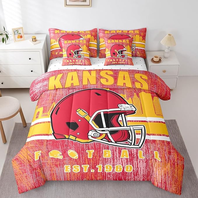 Erosebridal Classic Football Bed in A Bag Full Size Boys Girls Bedding Set Rugby Gifts for Football Fans Women Men City Ball Game Comforter Sets with Sheets Rugby Sports Bed Set Bedroom Decor
