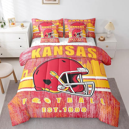 Erosebridal Classic Football Bed in A Bag King Size Boys Girls Bedding Set Rugby Gifts for Football Fans Women Men City Ball Game Comforter Sets with Sheets Rugby Sports Bed Set Bedroom Decor