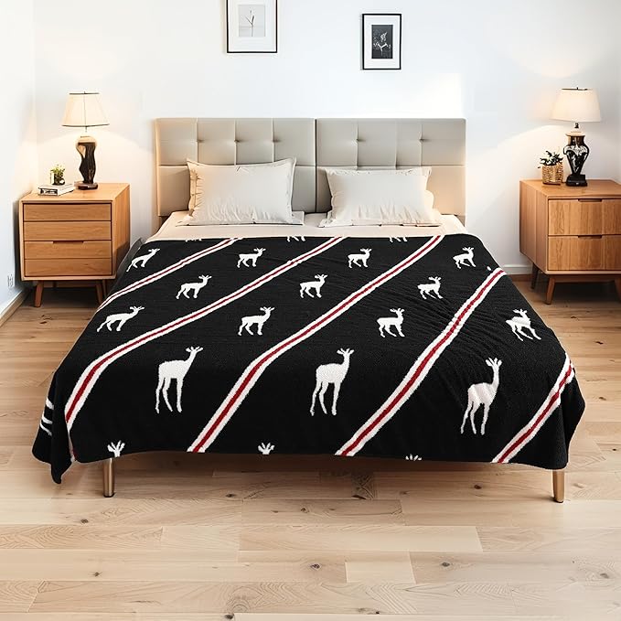Electric Heated Blanket Twin Size 62"x84" - Bohemian Design with Plush Sherpa, 4 Heat Settings, 3-Hour Auto-Off, Machine Washable, for Couches and Beds, Elk