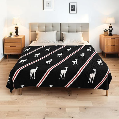Electric Heated Blanket Twin Size 62"x84" - Bohemian Design with Plush Sherpa, 4 Heat Settings, 3-Hour Auto-Off, Machine Washable, for Couches and Beds, Elk