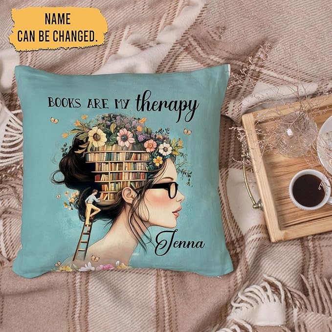 Hyturtle Personalized Book Pillow (Insert Included) Gifts for Book Lovers, Reading Club Librarian Gifts for Girls Women on Birthday Christmas, Custom Name Couch Cushion Decor Throw Pillow Keepsake