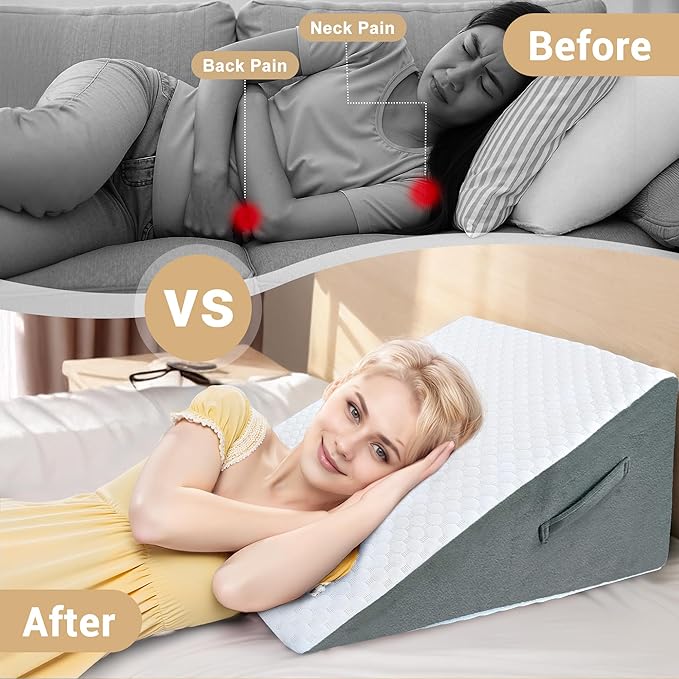 Bed Wedge Pillow for Sleeping, Adjustable Wedge Pillow Set for After Surgery, Elevated Triangle Pillow for Acid Reflux and Back Pain Relief, Post Surgery, Snoring, Back Suppor (White/Gray-02)