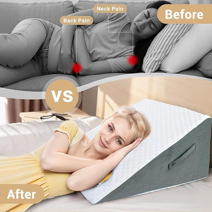 Bed Wedge Pillow for Sleeping, Adjustable Wedge Pillow Set for After Surgery, Elevated Triangle Pillow for Acid Reflux and Back Pain Relief, Post Surgery, Snoring, Back Suppor (White/Gray-02)