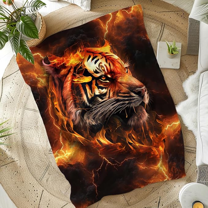 Boys Blanket Tiger Blankets for Boys Teens Gift for Son Grandson, Cozy 60 x 50 Inches Flannel Throws for Bed Living Room Garden Sofa