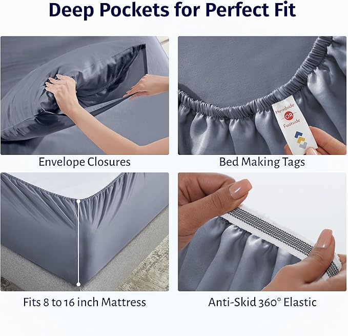 California Design Den King Sheet Set - Certified 100% Egyptian Cotton Percale Sheets King with Deep Pockets, Lightweight & Crisp, Durable Luxury Bedding Set - Mineral Blue