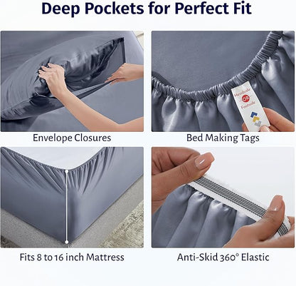 California Design Den Certified 100% Egyptian Cotton California King Sheets Set - Lightweight Percale Cal King Sheet Set with Deep Pockets, Crisp & Durable Luxury Bedding - Mineral Blue