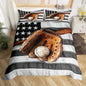 Castle Fairy Sports Theme Duvet Cover Queen,Old Baseball Glove Bat Comforter Cover for Boys Men,Vintage Stars Flag Ultra Soft Bedding Set,Grey White Stripes Bedroom Decor Bedspread,No Comforter