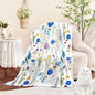 Floral Throw Blanket Birthday for Mom Women Blue Watercolor Flowers Blanket Soft Fuzzy Flannel Bed Blanket Plush Floral Throw for Couch Sofa Bed Chair 60"x80"
