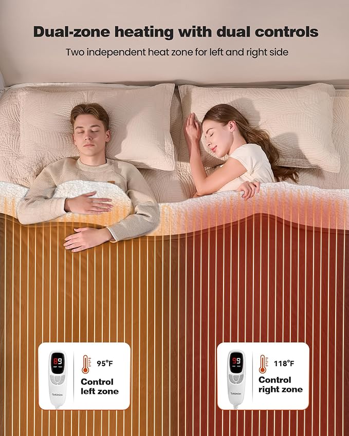 Electric Blanket King- Soft Heating Blanket, Dual Control & 9 Heat Levels, 10H Timer, Soft Flannel to Sherpa, Fast Heating Electric Throw, Machine Washable, Gift for Mom, Dad, 90"x100" Black
