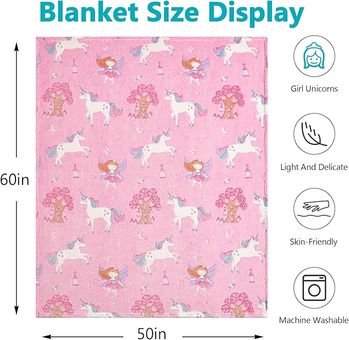 QSTEHEML Unicorns Glow in The Dark Blanket for Girls,Unicorns Gifts for Girls Age 3 4 5 6 7 8 9 10 11 12 Year Old, Soft Throw Blanket for Kids Girls- Christmas Birthday Bedroom Decor 50"×60"