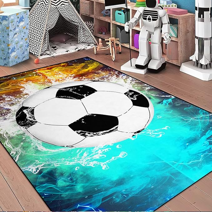 Football & Soccer Rugs for Boys Bedroom - Sports Rugs for Boys Bedroom Living Room Playroom Sports Carpet for Kids Soccer Room Decor Sofa Floor Mats, 2.5x4 Feet