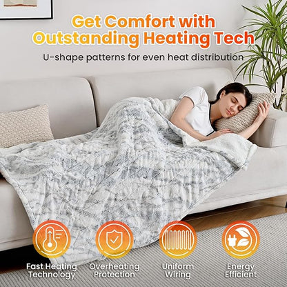 WOOMER Electric Heated Throw Blanket 50"x 60", Reversible Super Cozy Faux Fur&Sherpa, Fast Heating,4 Heating Levels & 4H Auto Off, Machine Washable, Overheat Protection,Gift