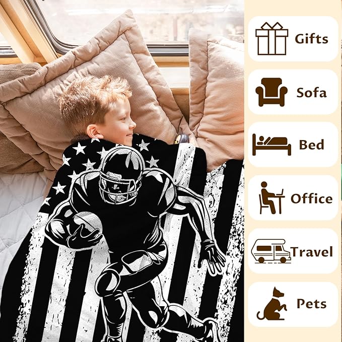 Blanket for Kids Football Lovers Son Grandson - 50x40 Inches Small Soft Fuzzy Flannel Football Blankets Sports Throws Decor Gifts for Couch Camp Travel