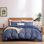 Blue Duvet Cover King, 100% Washed Cotton Linen Like Textured Solid Color Casual Modern Style Blue Bedding Set, with Zipper Closure, Luxury Soft Relaxed Feel Natural Wrinkled Comfy (3pcs, King)