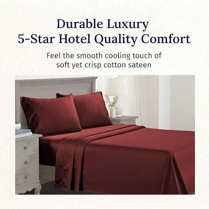 California Design Den Full Size Bed Sheets Set - Luxury 600 Thread Count Sheets, 100% Cotton Sateen, Deep Pocket Bed Sheets Full Size Set, Hotel Quality Sheets - Brick Red