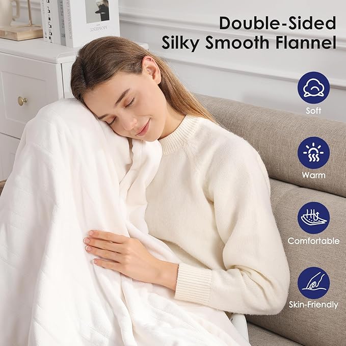 Queen Electric Blanket Dual Control Heated Blanket - Soft Warm Flannel Electric Blanket with 5 Heating Level & 10 Hour Auto Off, ETL Certified & Machine Washable for Grandma Gifts(Cream White)