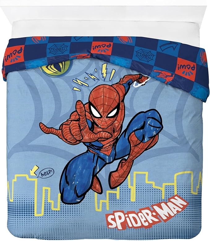 Jay Franco Duvet Cover Set – 3 Piece Comforter Cover and Sham Set, Super Soft Cozy Kids Bedding (Insert Not Included) Blue - Spiderman, Queen
