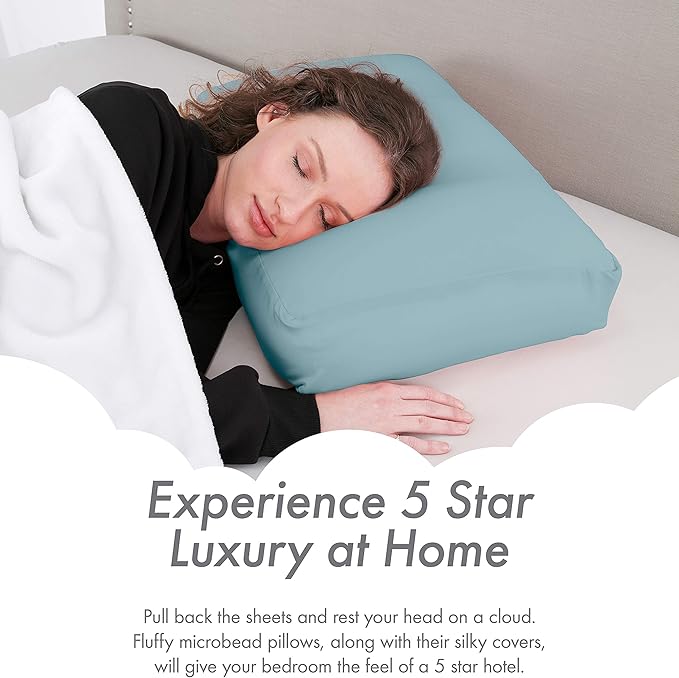 Cover Only for Premium Microbead Bed Pillow, Medium Extra Smooth - Ultra Comfortable Sleep with Silk Like Anti Aging Cover 85% Spandex/ 15% Nylon Breathable, Cooling Sweet Baby Blue