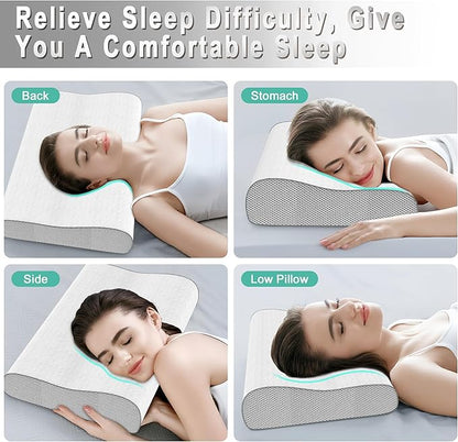 Cervical Pillow for Neck Pain Relief, Memory Foam Pillow, Ergonomic Adjustable Contour Bed Pillow for Side, Back & Stomach Sleepers (2, 22 * 13.7inch)