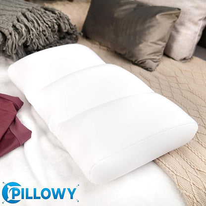 PILLOWY Premium Microbead Bed Pillow, Small Extra Fluffy But Supportive - Ultra Comfortable Sleep with Silk Like Anti Aging Cover 85% Spandex/ 15% Nylon Breathable, Cooling White