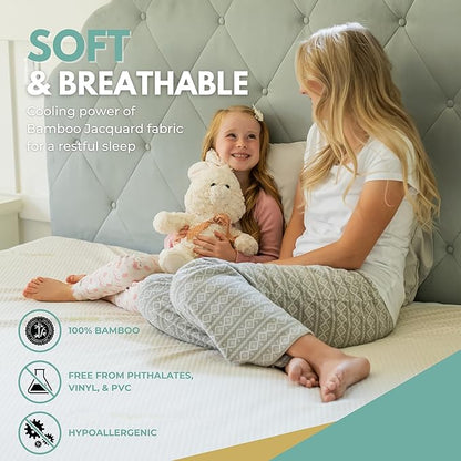 Full Size | Waterproof Mattress Protector | Hypoallergenic, Cooling Mattress Pad Cover, Fitted Sheet Style up to 18" Deep | 100% Viscose from Bamboo | by Rest Line Premium Bedding