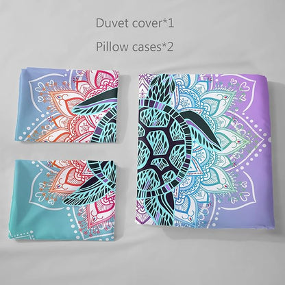 HOSIMA Sea Turtle Bedding,Coastal Beach Themed Bedding Queen Size for Kids Teen Girls Boys Room Decor, Mandala Turtle Comforter Cover with 2 Pillowcases.