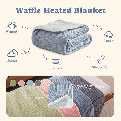 Cozy Heated Blanket Waffle Throw Size - Fast Warming Electric Throw Blanket with 6 Heat Settings & 4 Hours Auto-Off, Ideal Gift for Her, 50"x60", Smoky Blue
