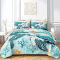 HOSIMA Sea Turtle Full Quilt Set,Sea Turtle Print Lightweight Quilt,Different Corals Pattern Coastal Bedding for Teenage Girl Room Decor,Ocean Themed Bedding for Boys with 2 Pillowcases.