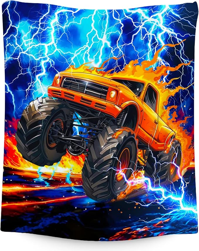 Boys Blanket, Truck Blankets Gifts for Kids, Truck Theme Throw with Fire, Cozy Flannel Throw for Boys Teens, 50"x60"