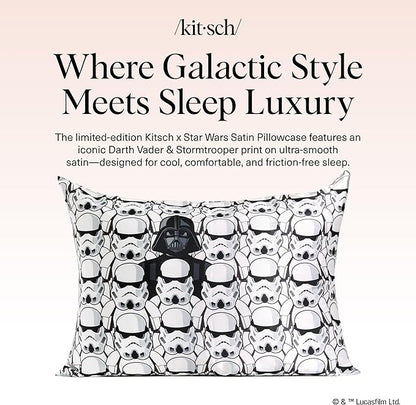 Star Wars x Kitsch Satin Pillowcase with Zipper for Hair & Skin, Softer Than Silk Pillow Cases Queen Standard Size, Wrinkle-Free Smooth & Cooling Satin Pillow Cover, 19x26 - Darth Vader Stormtroopers