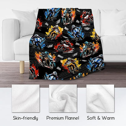 Kids Blanket for Boys Motorcycle Gifts for Teens - Cozy Plush Fleece Dirt Bike Throws Decor (50"x60")
