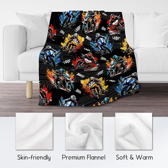 Kids Blanket for Boys Motorcycle Gifts for Toddlers - Cozy Plush Flannel Dirt Bike Throws Decor (40"x50")