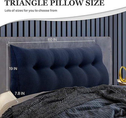 11 lbs Thickened Wedge Pillow Headboard Body Positioner Triangular Reading Pillow Bed Bolster Pillow for Sitting in Bedwith Removable Cover Gift for Mom Backrest Cordury Blue Queen