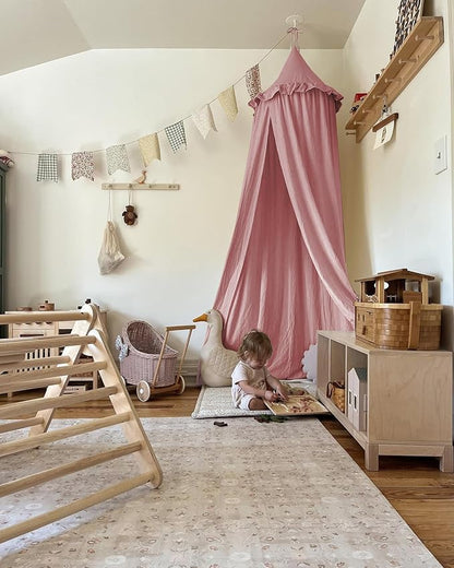 JIKAL Kids Bed Canopy with Ruffles Cotton Hanging Tent Frills Curtain Net for Baby Nursery Room Children Reading Nook Decor