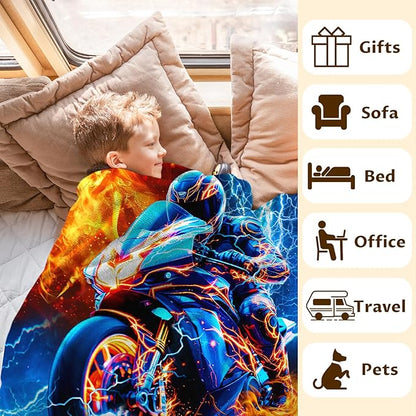 Boys Blanket Motorcycle Throw Blankets Gift for Kids Teens, 40x50 Inches Lightweight Cozy All Season Throw for Sofa Chair Bed Office Home Decor