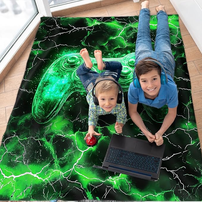 Gamer Blanket Kids Blankets for Boys 1-3 Green Gaming Throw for Gift, Cozy 40 x 30 Inches Flannel Throws for Bed Living Room Garden Camping