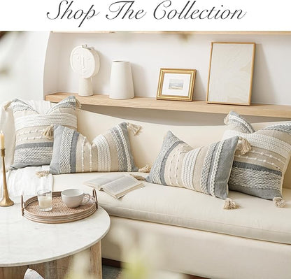 BlissBlush Gray Boho Throw Pillow Cover 20x20 Grey Decorative Accent Pillow for Couch Square Woven Textured Pillowcase Modern Farmhouse Pillow for Bed Bohemian Pillow Cover (Pack of 1)