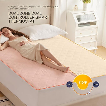 Electric Mattress Pad King Size Quilted Wave 10 Heat Settings & Dual Control with 12 Hour Auto Off, Deep Pocket Fits up to 15", Microfiber Bed Warmer, ETL Certified Machine Washable, 78"x80"
