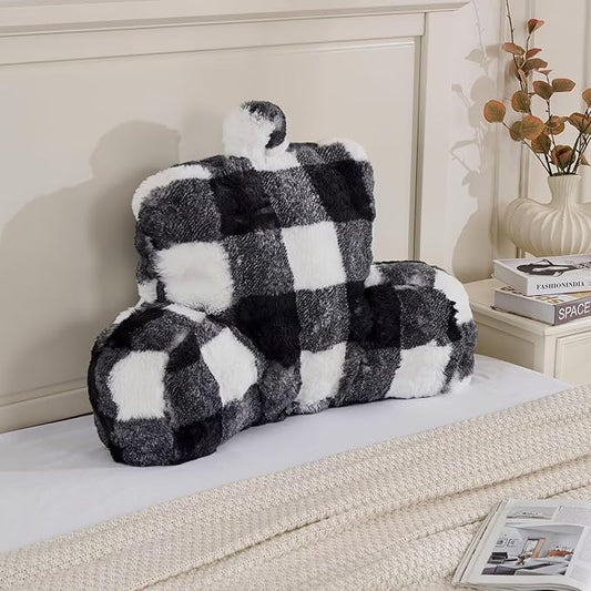Reading Pillows for Boyfriend Adult,Velvet Back Pillow Bed Wedge Large, Back Rest Support Cushion for Sitting Up in Bed/Couch for Bedrest 18inch-Checkerboard Print in Black/White