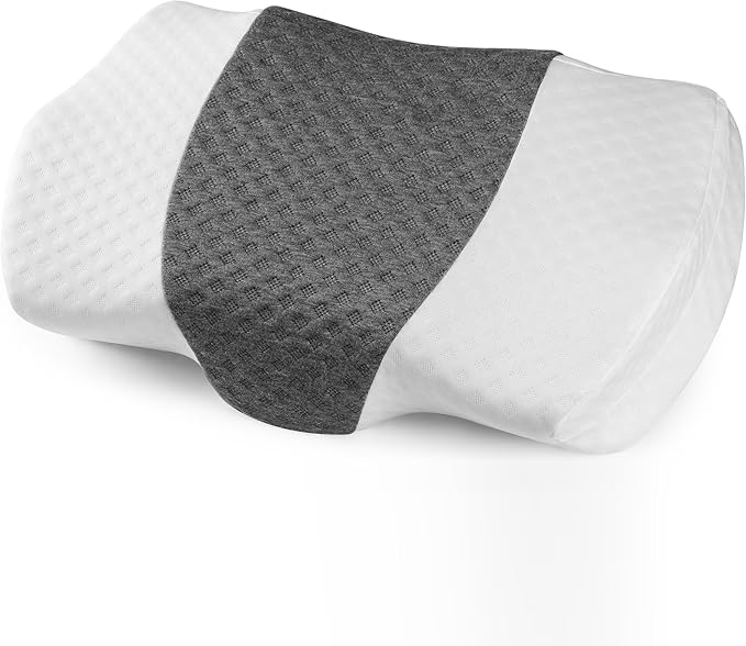 HOKIZU Cervical Memory Foam Pillow with Bamboo Fabric Pillowcase- Breathable, Supportive for Neck & Shoulder Pain Relief, Ergonomic Contour Neck Pillow for Side, Back, Stomach Sleepers(White-Gray)