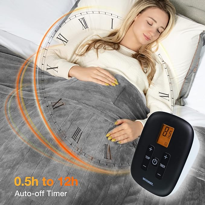 WOOMER Electric Blanket Full Size,Durable Flannel and Soft Sherpa,Dual Control,77”×84” Heated Throw Blanket, 10 Heat Levels&0.5-12h auto-Off,Energy Efficient,ETL Certified