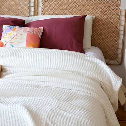 Premium Waffle Blanket California King Size White - 100% Turkish Cotton, Light and Airy Waffle Weave All-Season Quilt - Luxury Decorative Bedspread (White, 95" x 126" Inch)