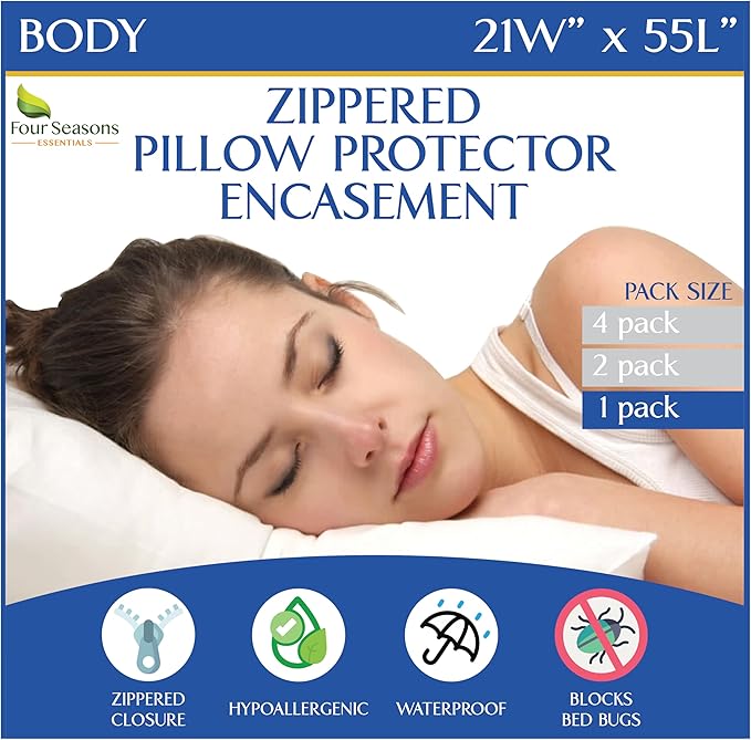 Body Size Pillow Protector 21" W x 55" L – Waterproof Zippered Pillow Cover Hypoallergenic Dust Proof Pillowcase Encasement