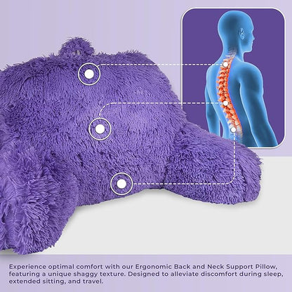 Klear Vu Shaggy Reading Pillow Back Rest Body Pillow for Adults and Kids, Lumbar and Arm Support on Bed, Chair, Couch, Sofa and Floor, 30" x 21", One Size, Purple Rain