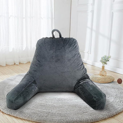 Reading Pillow with Shredded Memory Foam, Large Adult Backrest with Arms, Chair Pillow，Back Support for Sitting Up in Bed with Washable Cover ， TV Sit up Pillow